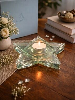 PartyLite Stratus Star Glass Tea Light Candle Holder | Star Candle Holder | NIB